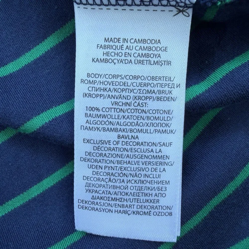 Polo Ralph Lauren Navy Green Striped Polo MEDIUM Custom Slim Fit Cotton Preppy